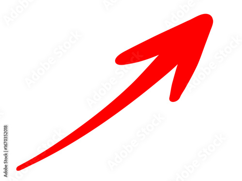 手描きのスムーズな赤いペンの矢印。抑揚のあるダイナミックなシルエット。ベクター。背景透過。カーブ。上昇