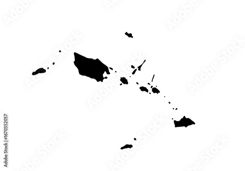 Black and white map depicting the scattered islands of the Solomon Islands archipelago.