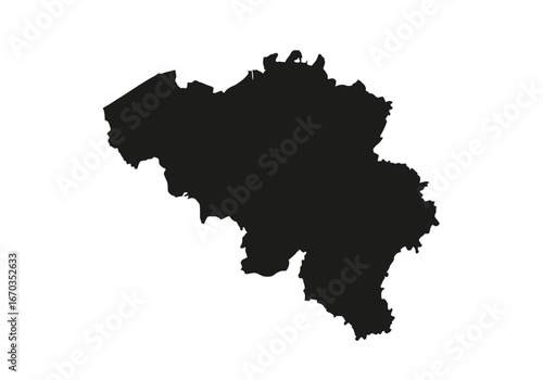 Silhouette of the country of Belgium in black against a white background.