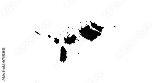 Abstract black ink blotted representation of a group of islands.