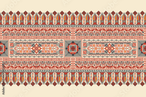 Traditional Tatreez embroidery horizontal seamless pattern, Palestinian border. Scalable vector design for print, background, template