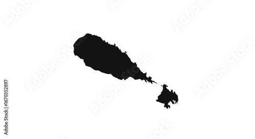 Black silhouette of Saint Kitts and Nevis, an island nation in the Caribbean, against a white background.