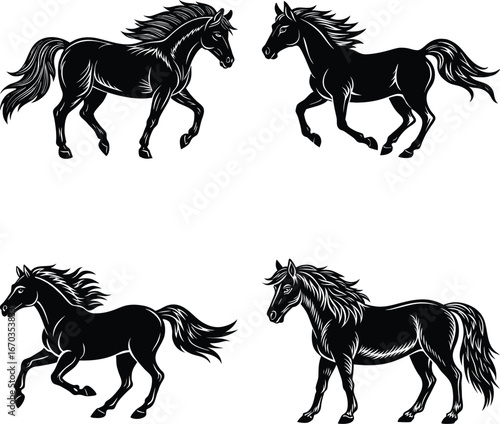 Set of silhouette horse jumping, collection
 