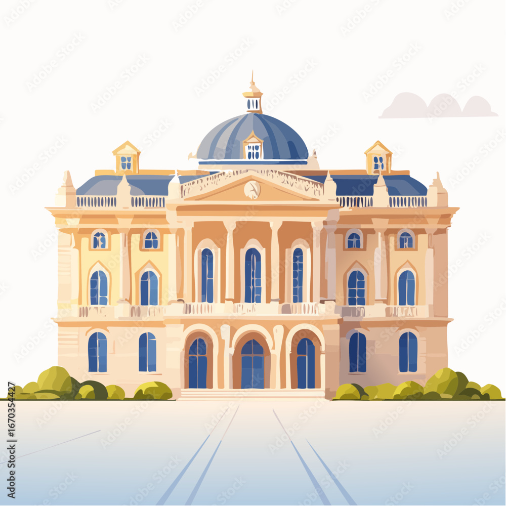 Fototapeta premium Palazzi storici eleganti in stile classico e rinascimentale – Illustrazioni artistiche