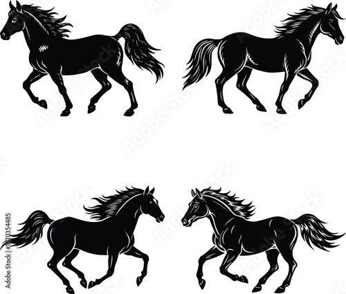 Set of silhouette horse jumping, collection
 