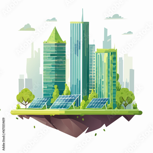太陽光と緑が息づく未来都市 — サステナブル建築と再生可能エネルギーのスカイライン
