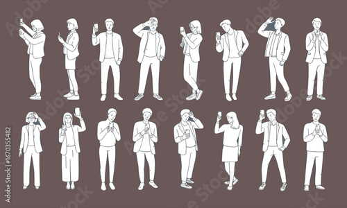 People using smartphone, taking selfies, standing, posing, communication, modern lifestyle, mobile phone, digital era, social media, young adult users.