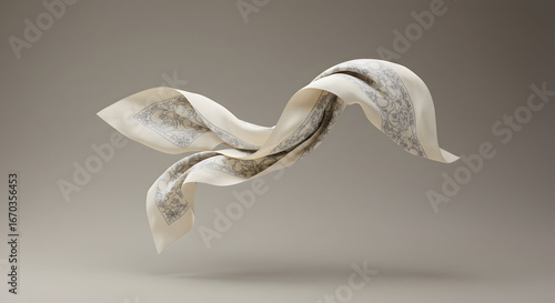 Floating Decorative Scarf Beige with Ornamental Pattern Design