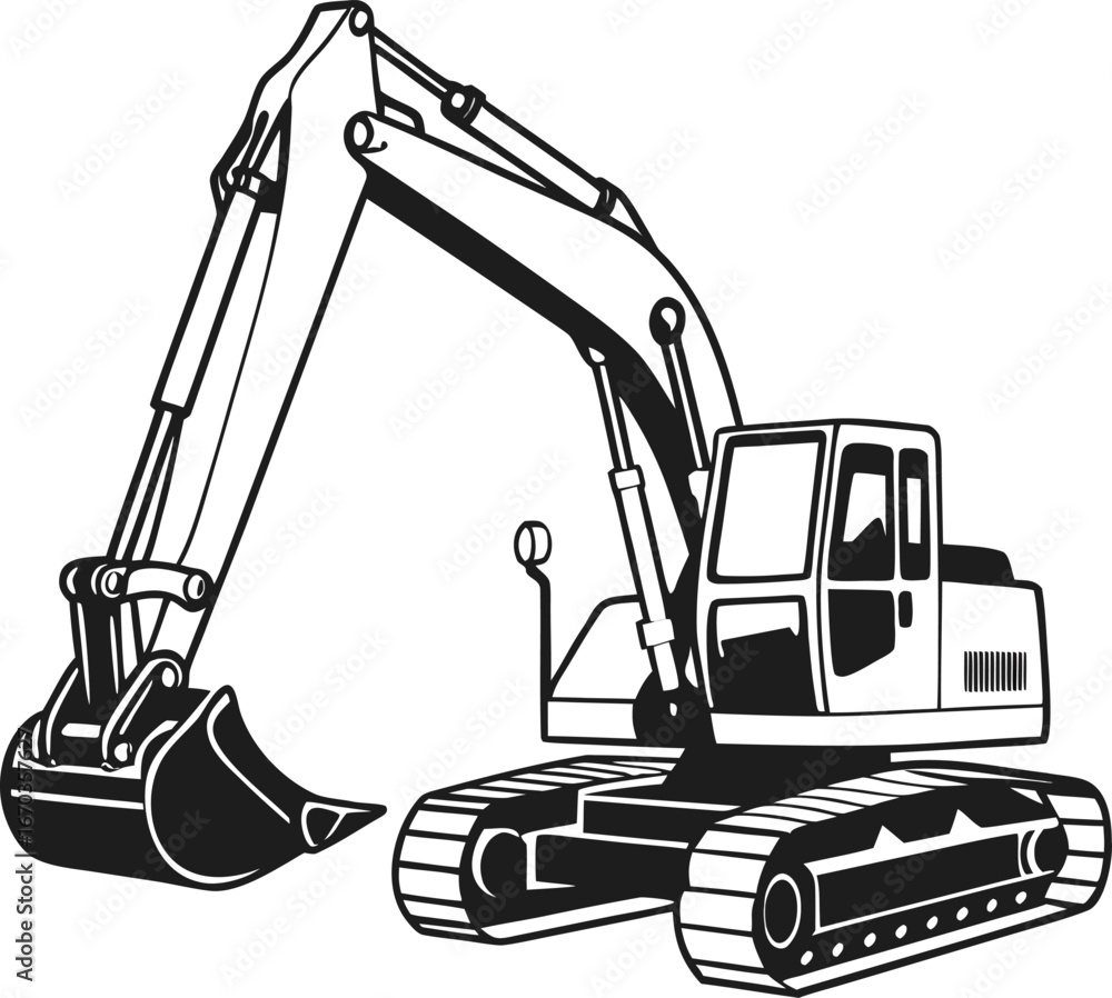 Fototapeta premium simple large construction vehicle silhouette simplified side view vector set on transparent background