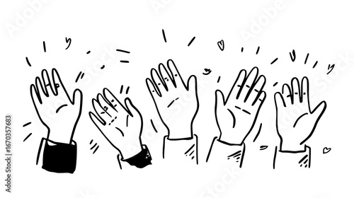 Diverse Hands Raised in Applause and Celebration Demanding Recognition and Joyful Support