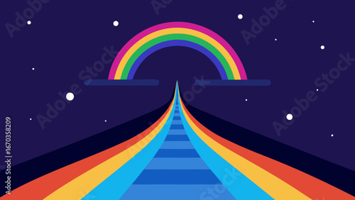 fantasy neon rainbow road into space