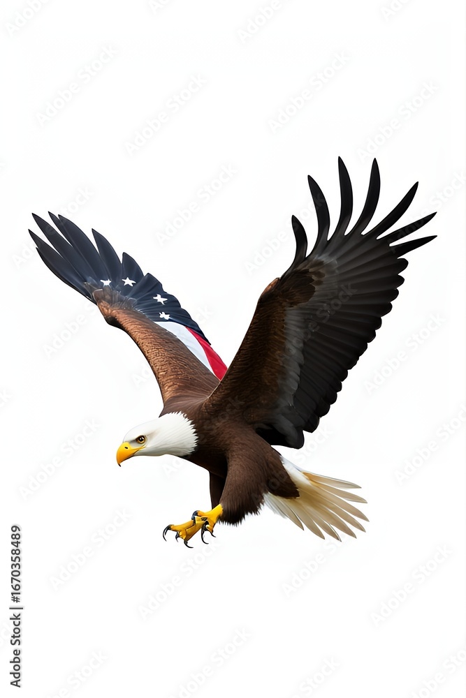 Obraz premium ** Majestic Bald Eagle in Flight with American Flag Wing Design