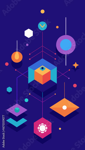 quantum computing futuristic geometric shapes