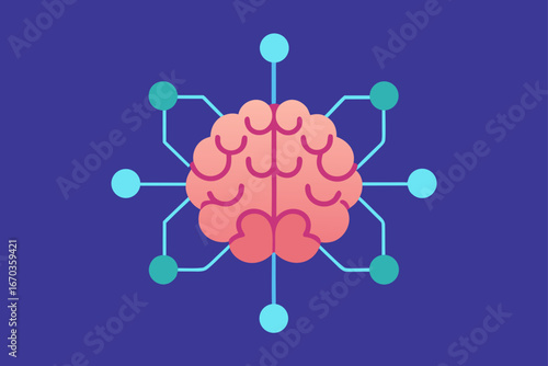 ai brain neural glowing futuristic flat design background