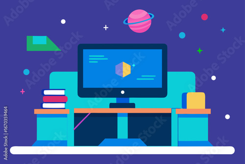 abstract virtual classroom futuristic flat design background