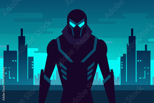 cyber warrior futuristic silhouette flat vector background