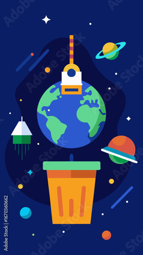 futuristic space junk cleanup background eco
