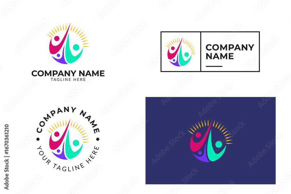 Obraz premium Abstract people logo design icon template. Set of abstract people, community, family and child care logo