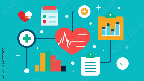 flat vector medical ai background with health data