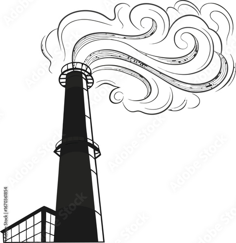A simple vector illustration of a tall lighthouse beacon tower with a red and white striped chimney against a cloudy sky