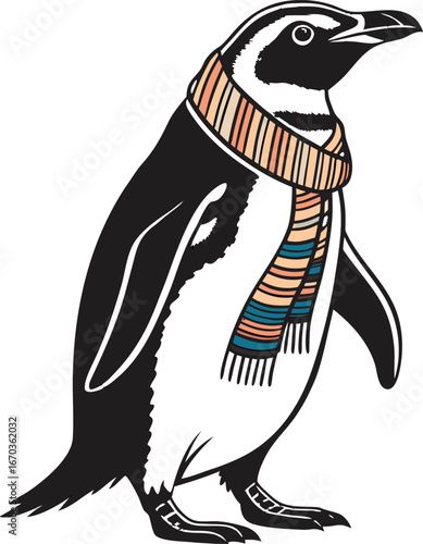 A cute cartoon penguin vector illustration drawing in the wild with other funny animals