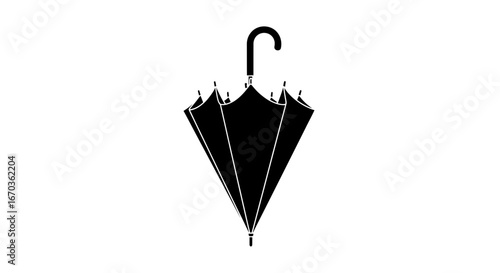 Black silhouette icon of a closed umbrella hanging upside down.