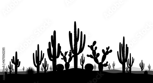 Black silhouette icon of a cluster of cacti in the desert.