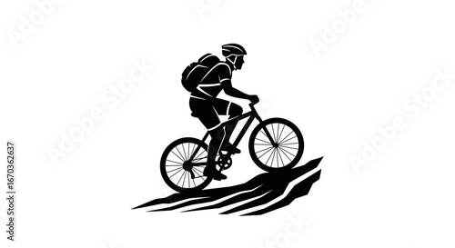 Black silhouette icon of a cyclist riding a mountain trail.