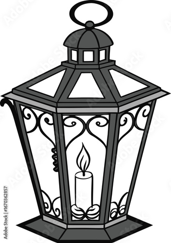Antique birdcage lantern with a glass and metal cage