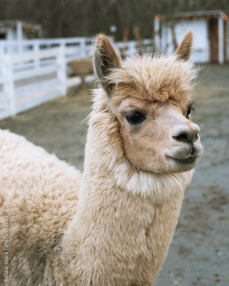 Obraz premium cute portrait of fluffy ginger alpaca
