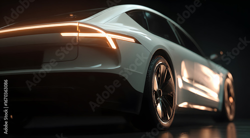 Close up of futuristic streamlined car side profile