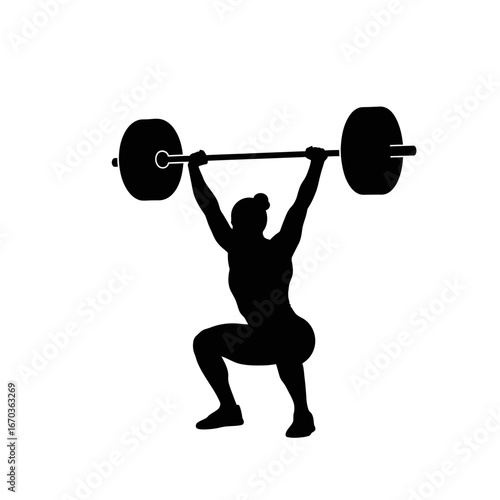 Black silhouette icon of a fitness enthusiast doing a snatch.