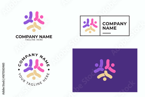 Community logo design vector. Circle three abstract people logo vector, team, group, meeting, together and family