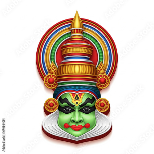 glossy 3d style kathakali mask vector illustration for onam festival cultural branding and festive design concept