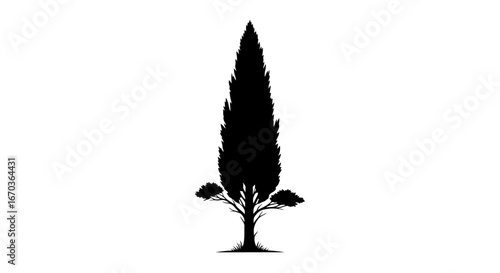 Black silhouette icon of a lone cypress tree.