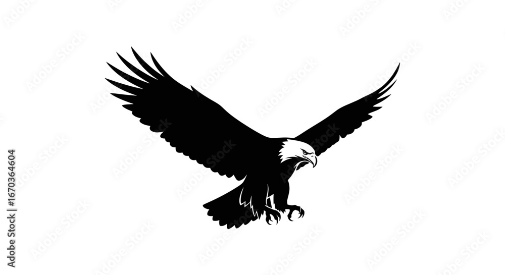 Obraz premium Black silhouette icon of a majestic eagle gliding.