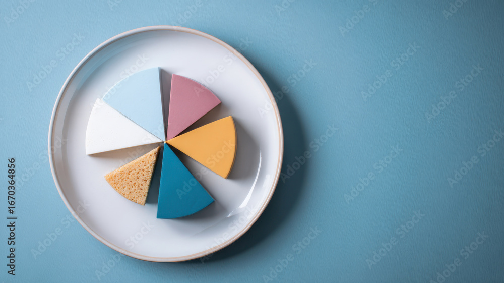 Obraz premium Plate divided into pie chart slices, business distribution