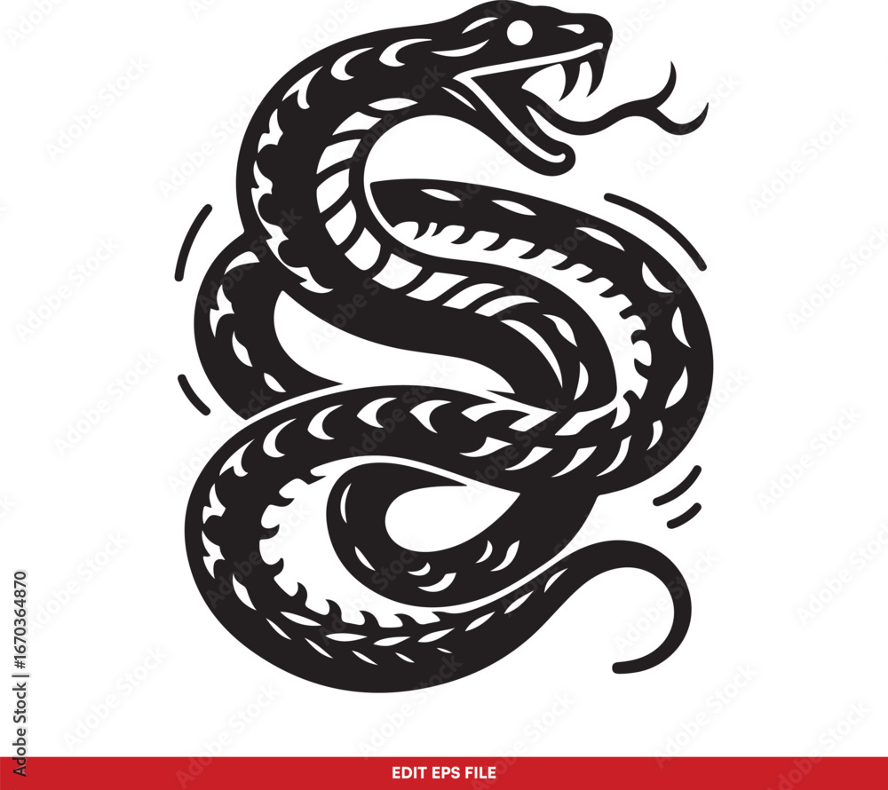 Obraz premium Aggressive Coiled Snake Vector Illustration