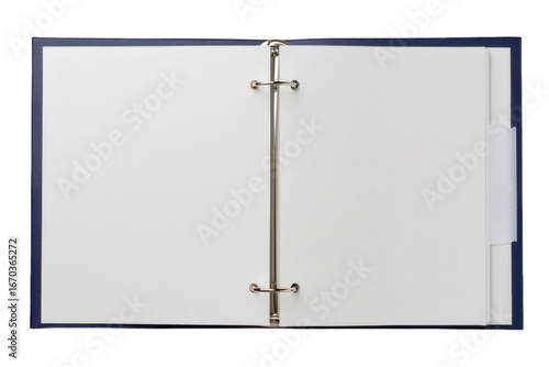 Open ring binder with blank white paper for presentations and portfolio displays