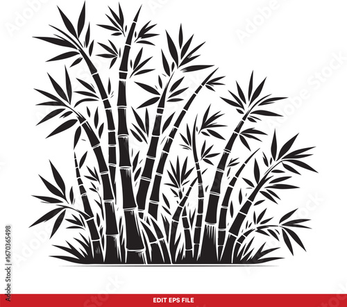 Black Silhouette Bamboo Forest Illustration