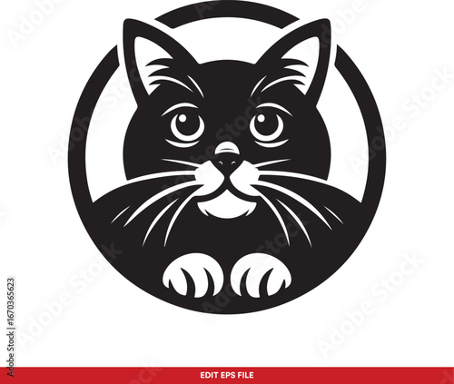 Cute Black Cat Head Logo Vector Illustration