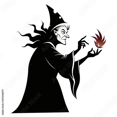 Evil Wizard Casting Magic Spell Illustration