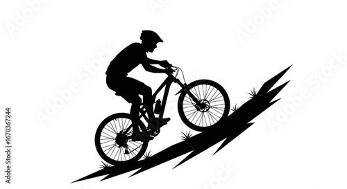Black silhouette icon of a mountain biker riding uphill.