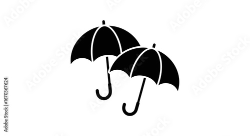 Black silhouette icon of a pair of overlapping umbrellas.