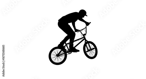 Black silhouette icon of a BMX rider performing a trick.