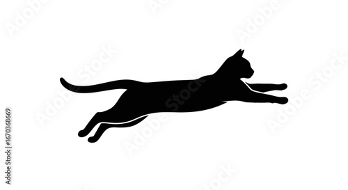 Black silhouette icon of a cat mid-air, legs extended.