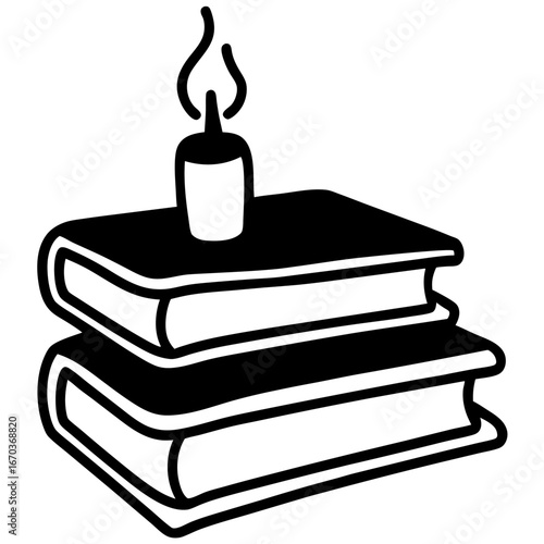 “Stack of old leather books with candlelight glow”