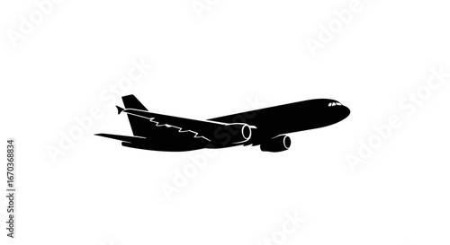Black silhouette icon of a passenger aircraft in flight.