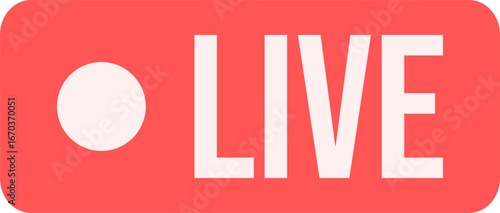 Live Streaming Banner Button. Red Rectangular Broadcast Label for Social Media Interface.