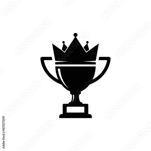 Black Silhouette Icon A trophy with a crown incorporated into the top design, representing royalty and top honor